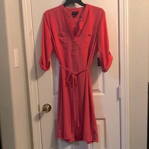 Liz Claiborne Coral Knee Length 3/4 Sleeve Belted Shirt Dress size 8